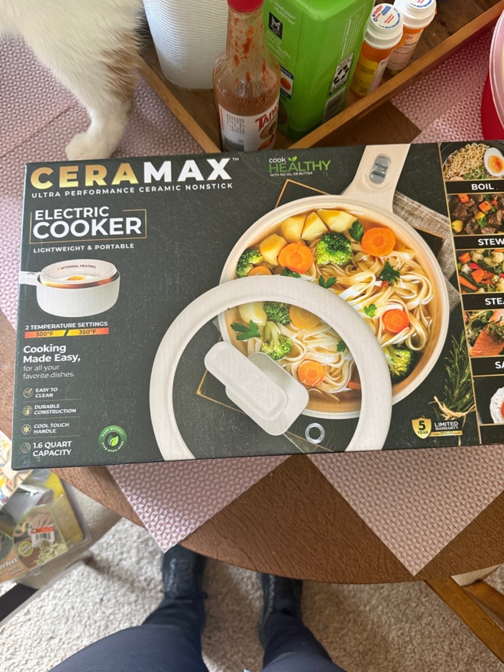 White Electric Cooker - Ceramic Nonstick Portable Pot